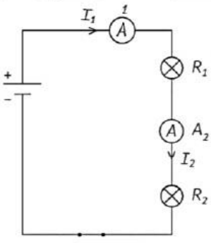 Quyidagi elektr sxemadagi lampalarning elektr qarshiliklari R₁ = 2 Ω va R₂ = 4 Ω